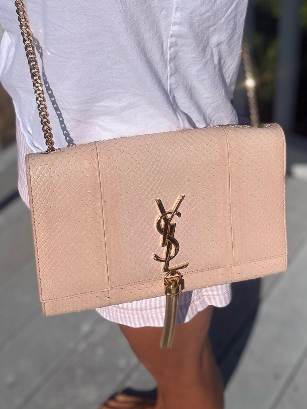 Auth Saint Laurent Python Medium Kate Tassel Bag Blush Pink Beige 2015 w/ COA - Picture 11 of 16